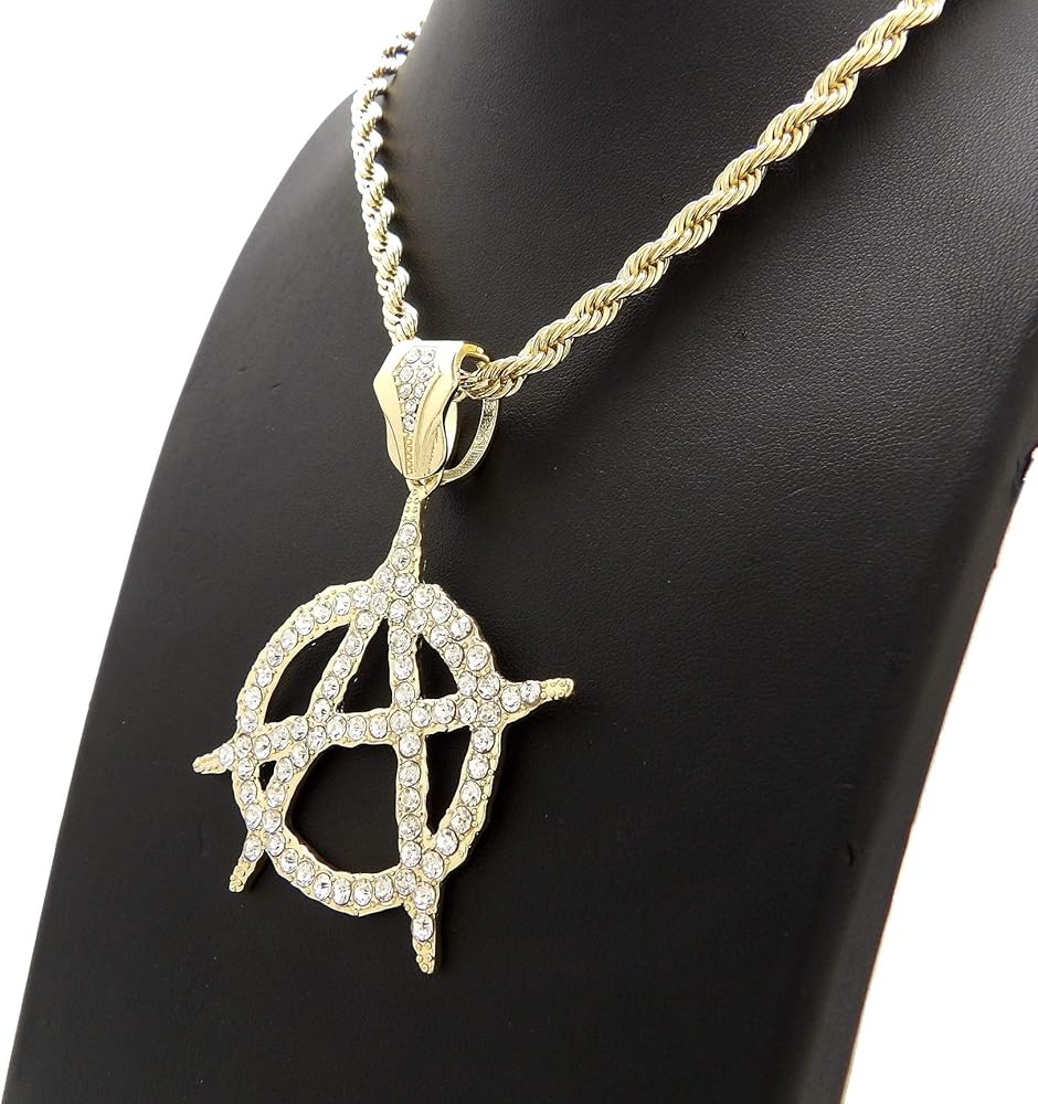 Fashion 21 Stone Filled Anarchy Symbol Pendant Various Chain